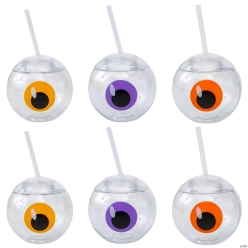 Halloween 22oz Big Eyeball Cups with Lids & Straws-6Pk